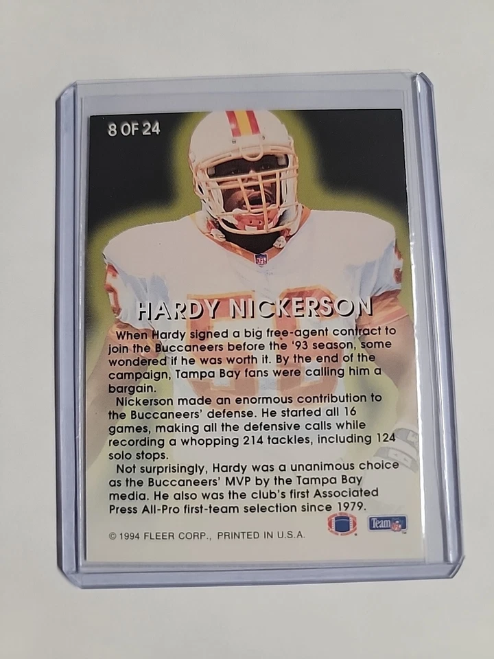 1994 Fleer #8 Hardy Nickerson Fleer All-Pros Tampa Bay Buccaneers Mint Card  - Image 2 of 2