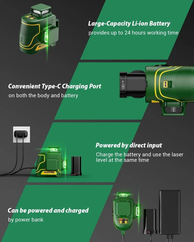 ALEAPOW 3D Laser Level, 147ft 3x360° Green Laser Level, 5.2Ah Battery, SelfLevel - Image 2 of 4