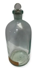 ANTIQUE Aqua Blue Medicinal Apothecary Glass Bottle USA GROUND Stopper 13”x5”