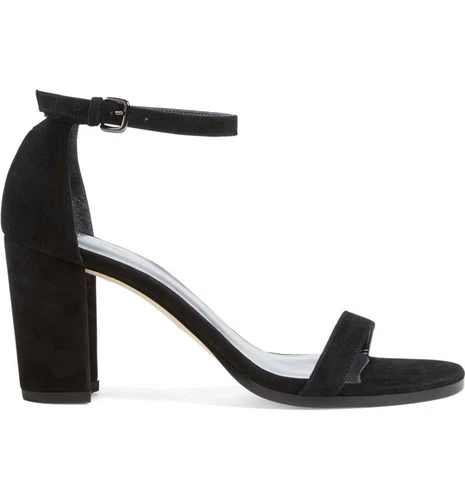 $450 STUART WEITZMAN NearlyNude Ankle Strap Sandal BLACK SUEDE NUDIST 10 (DB14)