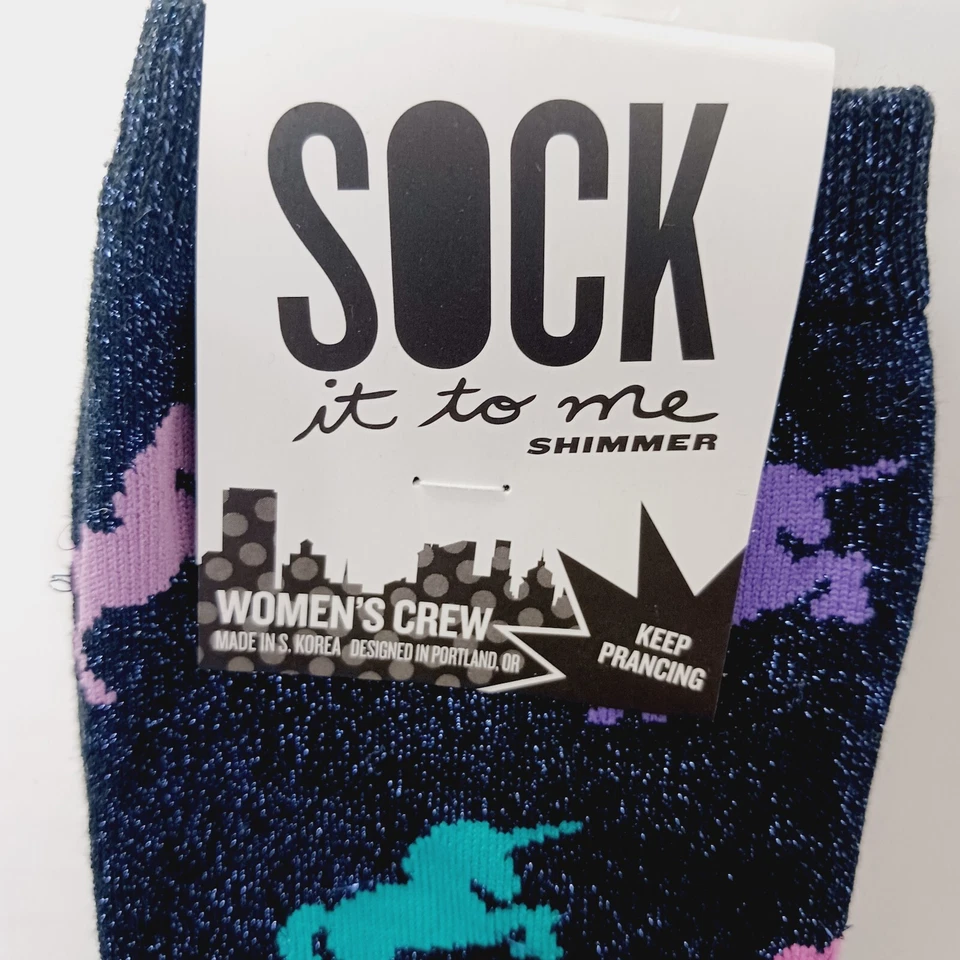 Sock It To Me Crew Women Boy Unicorn Magical Shiny Shimmer Pink Blue NWT NEW - Image 4 of 4