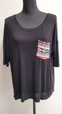 Luna Chix Top (M) Black. Loose Fit. Soft! Short Sleeve. 1 Pocket. Rayon/Spandex.