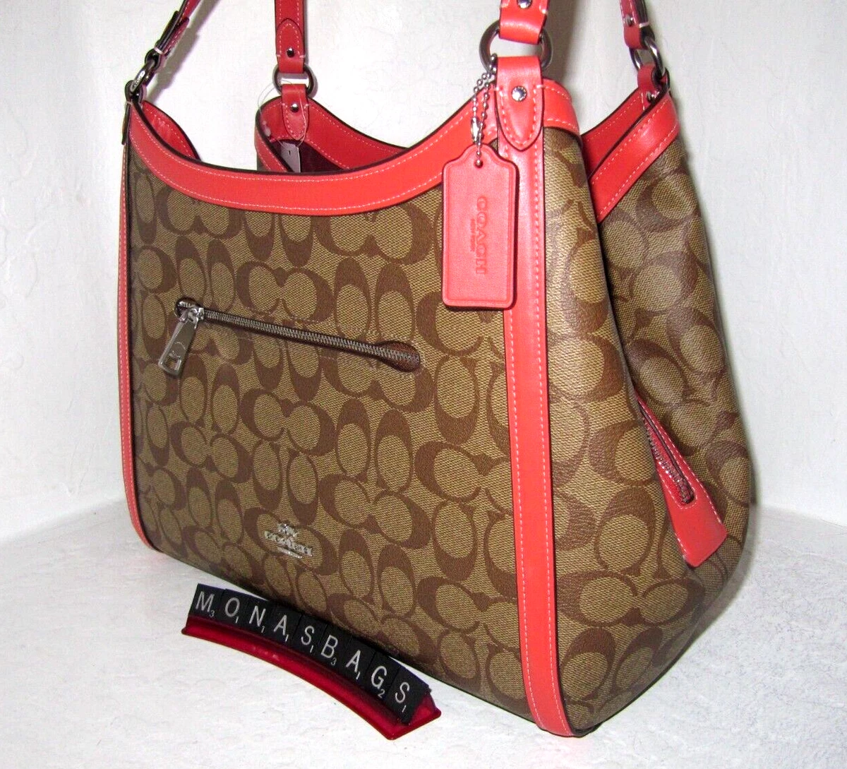 Coach Red/Brown Signature Canvas Kristy Shoulder Bag