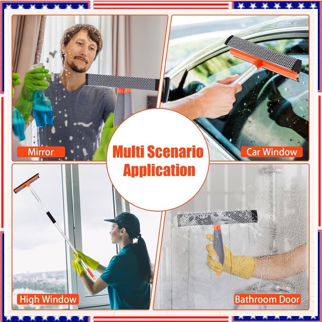 Windshield Cleaner Tool 2 in 1 Car Window Squeegee with Extendable Handle