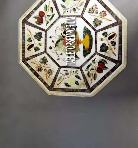 White Marble Table Top Inlay Mosaic Gemstones Home Furniture Decorative Gift - Picture 3 of 8