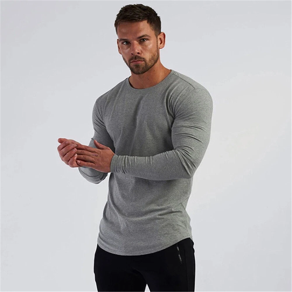 Mens Long Sleeve GYM Shirt Fast Dry Sport Tight Fit Cycling Compression T- Shirt