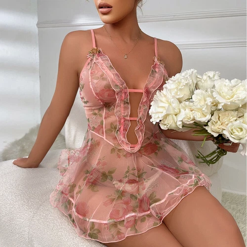 Sexy Spaghetti Strap Lingerie Womens Lace Skirt Sleepwear Deep-V Dress G-string - Picture 39 of 115