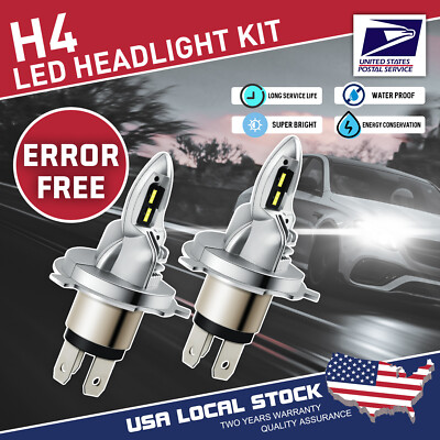 2x H4 9003 HB2 6000K Super White CSP LED Headlight Bulb Kit High Low Beam Canbus