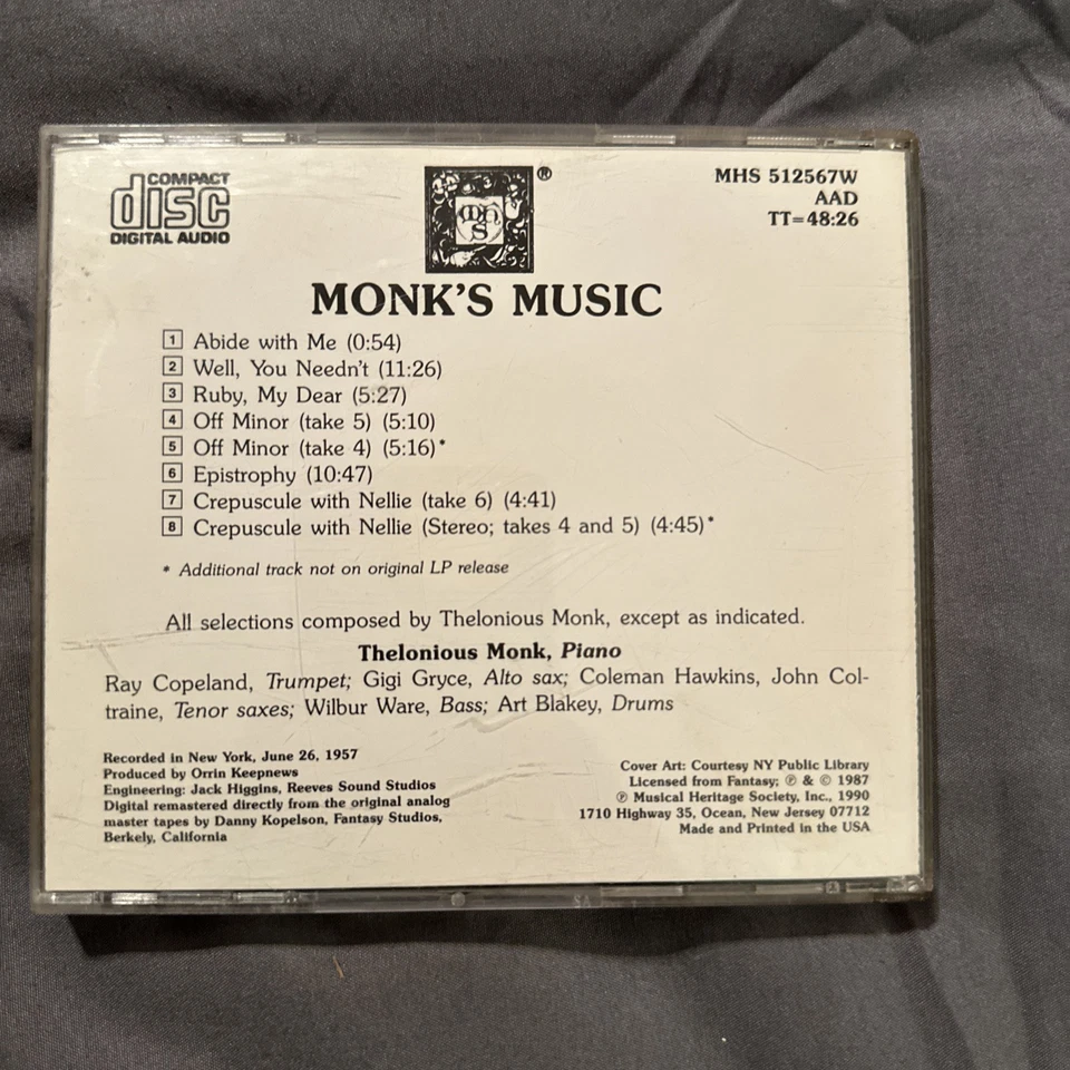 Monk’s Music Thelonious Monk Septet CD With Coleman Hawkins Art Blakey 1957 NY  Foto 4 de 4