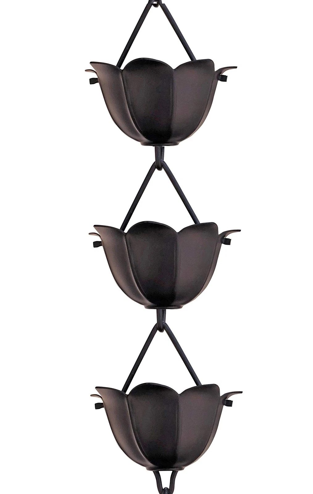 Monarch Rain Chains Aluminum Large Lotus Rain Chain, 8.5 ft Black Powder Coat...