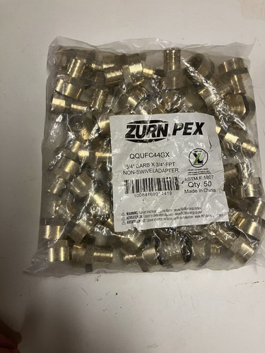 (50) Zurn Pex QQUFC44GX 3/4" Barb x 3/4" FPT Female Brass Non-Swivel Adapter