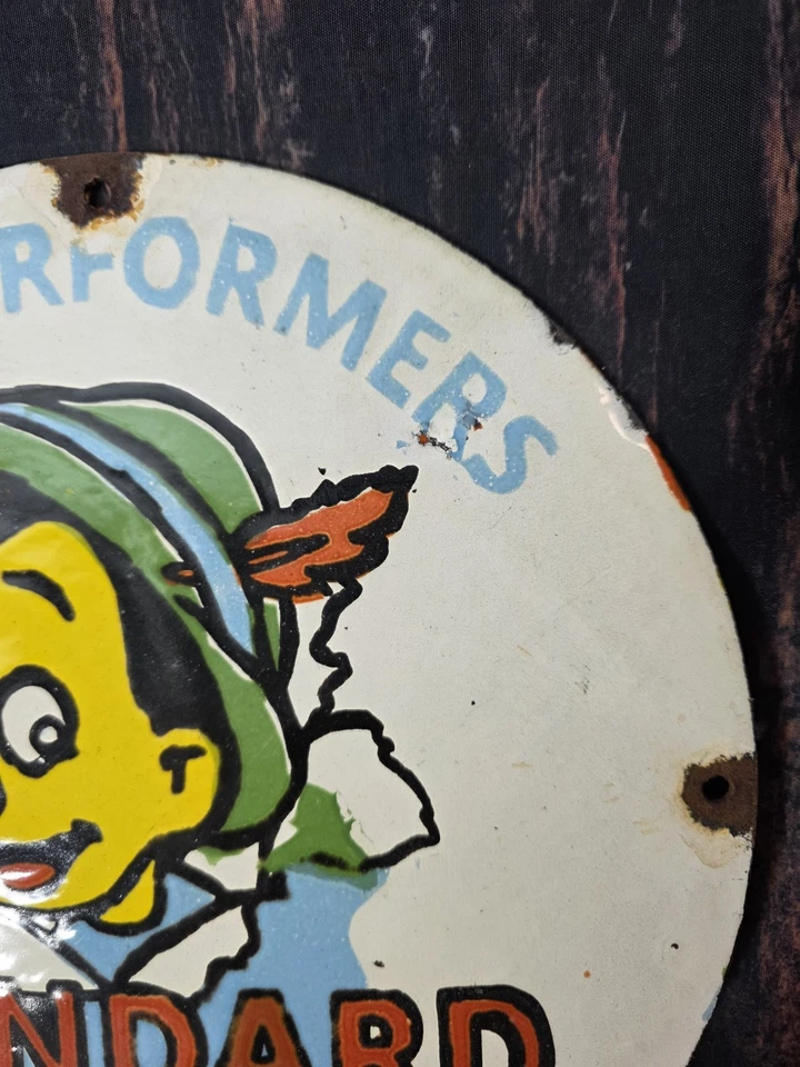 RARO LETRERO DE PORCELANA VINTAGE AÑOS 40 GASOLINA ESTÁNDAR PINOCHO WALT DISNEY 12" Foto 2 de 4