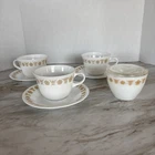 Vintage Pyrex Corning Ware Corelle Gold Butterfly 3 Cups 3 saucers 1 Sugar W Lid