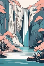 Minimalist Landscape Waterfall Tranquility Canvas Wall Art Picture