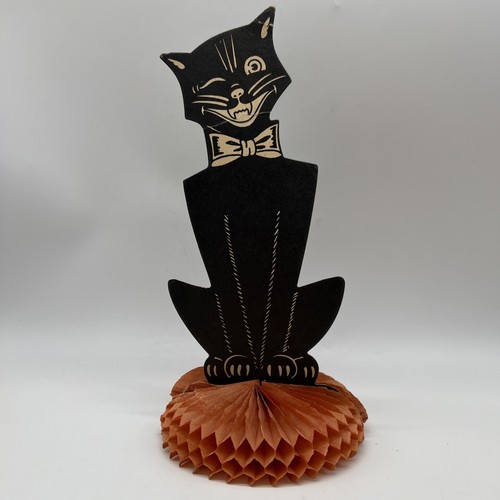 Vtg RARE 1930s BEISTLE Winking BLACK CAT Honeycomb Diecut Tabletop DECORATION