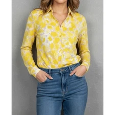 NWT ROUJE PARIS Palmyra Long Sleeve Shirt, Yellow Watercolor Peony, FR44/US12