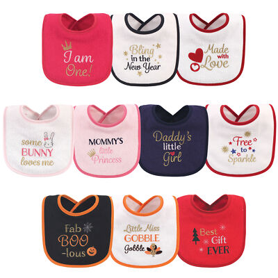 Hudson Baby Terry Drooler Bibs with Fiber Filling 10pk, Holiday Girl I Am One