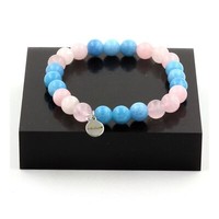Armband Perlen Chalcedon Blau + Rosenquarz 8 Mm. Hergestellt In Frankreich.