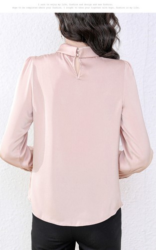 Camicetta camicia da lavoro donna collo alto fiori rosa chiffon formale business top - Foto 9 di 19
