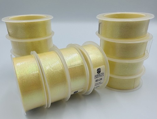 12 Rolls American Greetings Light Yellow Satin Ribbon Iridescent Sheen BEAUTIFUL - Picture 3 of 3