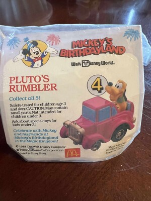 1988 McDonalds Happy Meal Toy Disney Mickey's Birthdayland Pluto's Rumbler #4