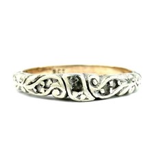 9ct 375 Yellow Gold Dress Ring W/ Natural 0.06ct Diamond - Size P 1/2 - 1930s