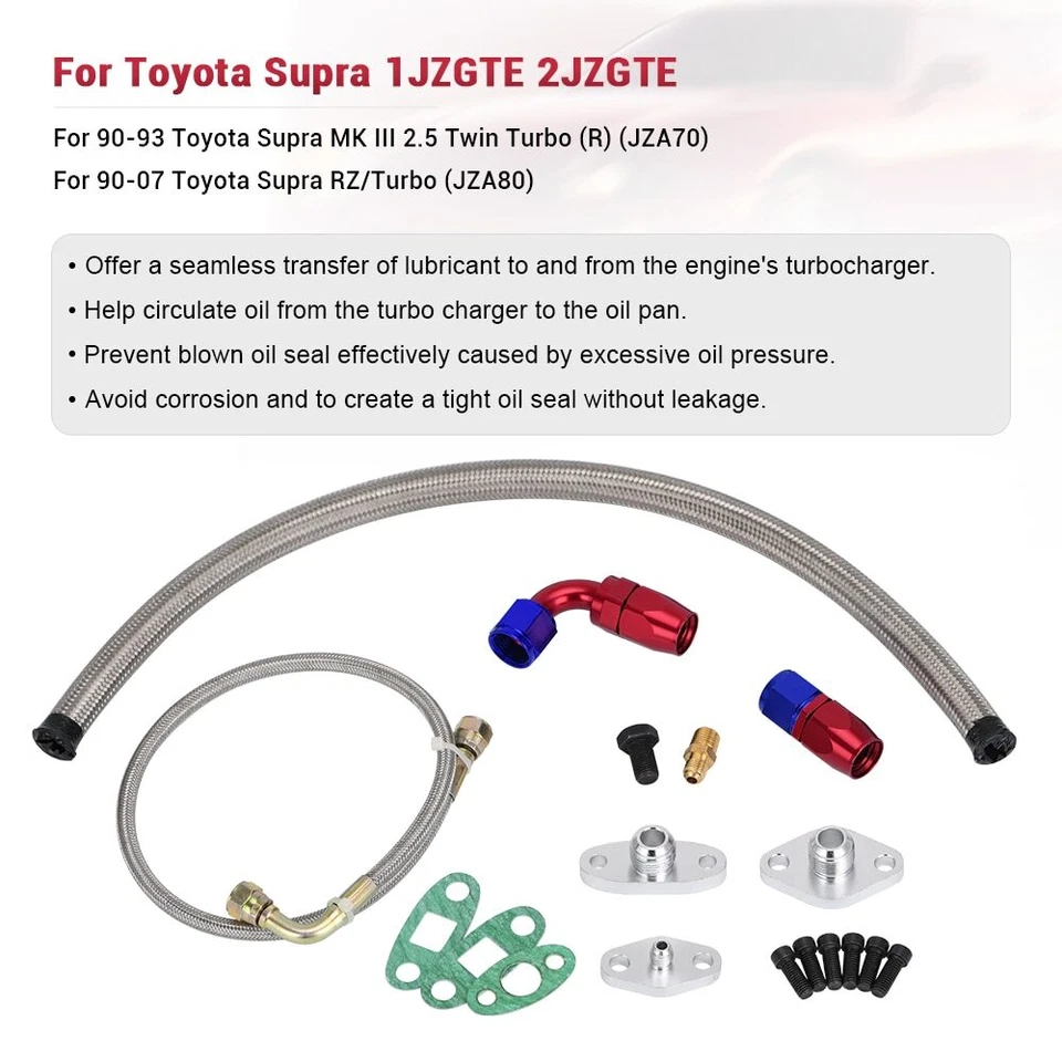 Kit de línea de retorno de drenaje de alimentación de aceite turbo para Toyota Supra 1JZ/2JZ 1JZGT 2JZGTE Foto 3 de 4