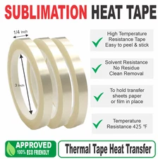 3 Roll Heat Tape Resistant Sublimation, DTF  Thermal Tape 1/4 Inch X 108 Foot