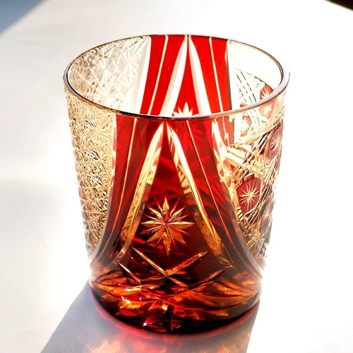 Edo Kiriko Rocks Glasses Crystal Whiskey Glasses Drinkware Stars 9oz Amber - Picture 12 of 13