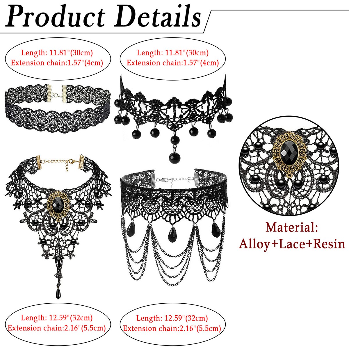 Allereyae Vintage Black Lace Choker Necklace With Teardrop Crystal - Gothic Victorian Jewelry For Women - View #7