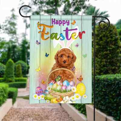 Miniature Poodle Easter Egg Hunt Flag Easter Love Dog Garden Flag Home Decor