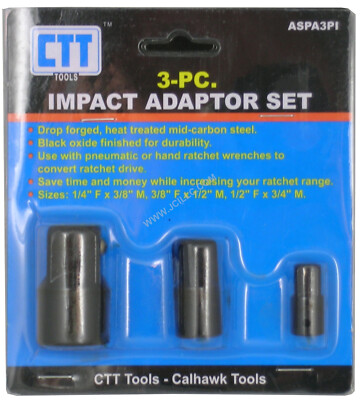 3 piece Cal Hawk Tools ASPA3PI Impact Adaptor Set Socket Driver 1/4'' 3/8'' 1/2''