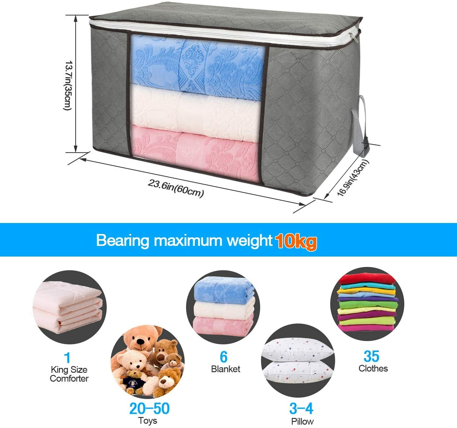 6x Large Clothes Quilt Blanket Storage Bag Fabric Home Zipper Box Bags