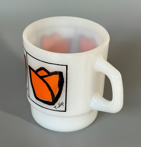 Tazza vintage Fire King Arancione TULIP vetro latte ancoraggio mod fiore 1960-79 - Foto 4 di 9