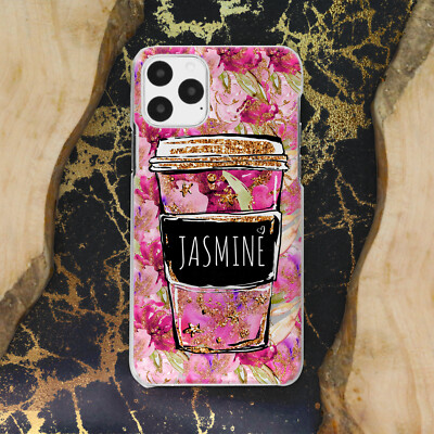 Personalisierte Handyhülle Initiale für iPhone 14/13/12/X Rosa/Tasse/Blume Hardcover