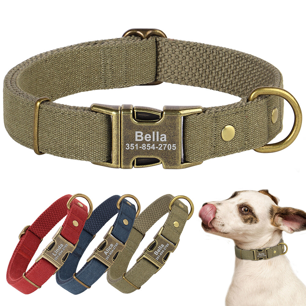 Personalized Dog Collar Durable Nylon Brass Buckle Engraved ID