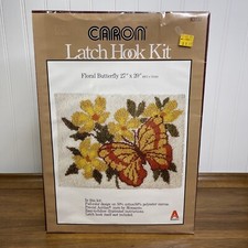 Caron Latch Hook Kit K3157 Floral Butterfly 27x20 Vintage 1979 Sealed Box USA