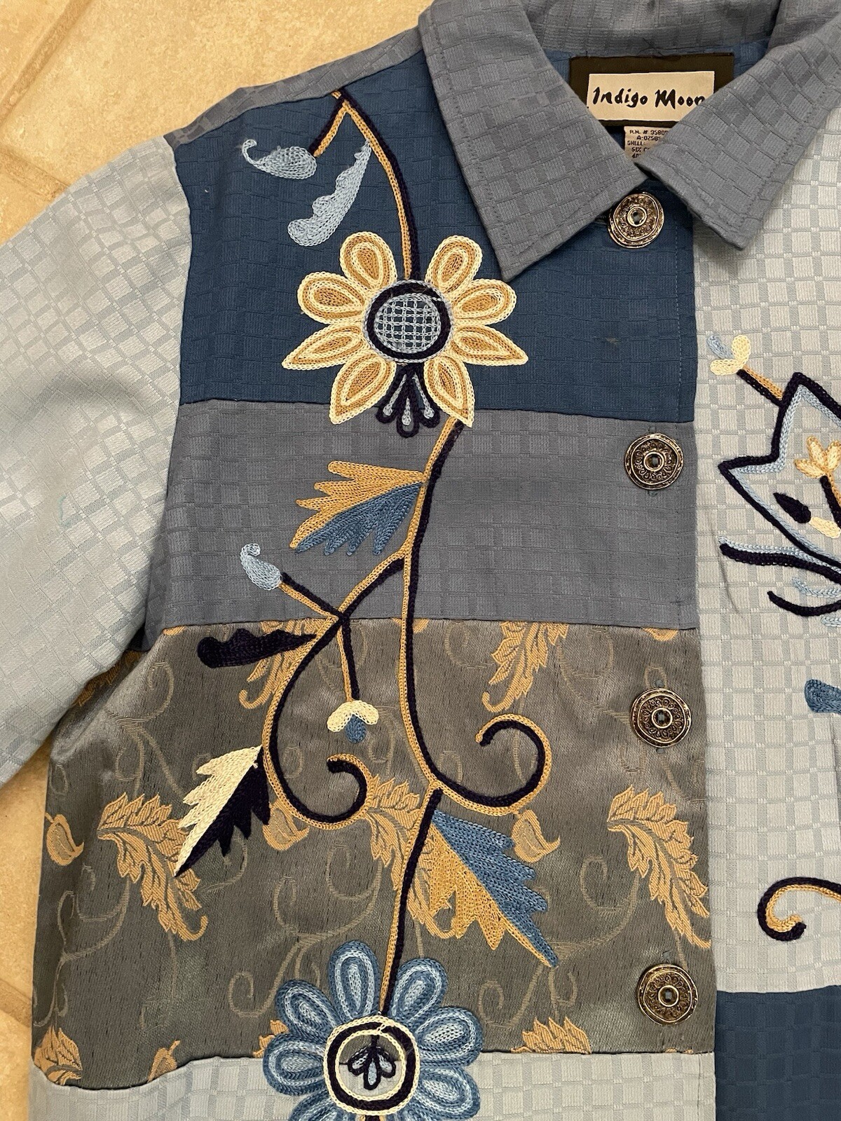 Indigo Moon Patchwork Jacket Womens Blue Embroide… - image 8