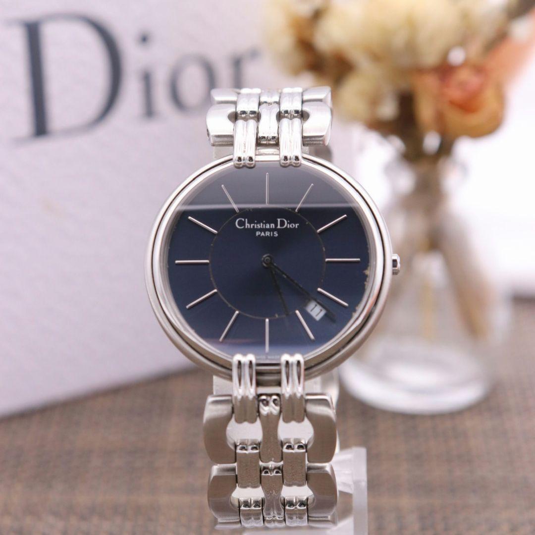 Christian Dior ネイビー シルバー 時計 CHRISTIAN DIOR Stainless Steel Rubber Diamond Blue Sapphire