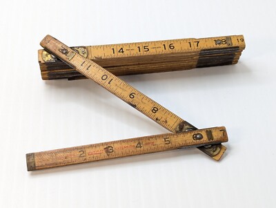Vintage 72'' Lufkin X-46 Carpenters Extension Wood Folding Rule Brass USA Made 6'
