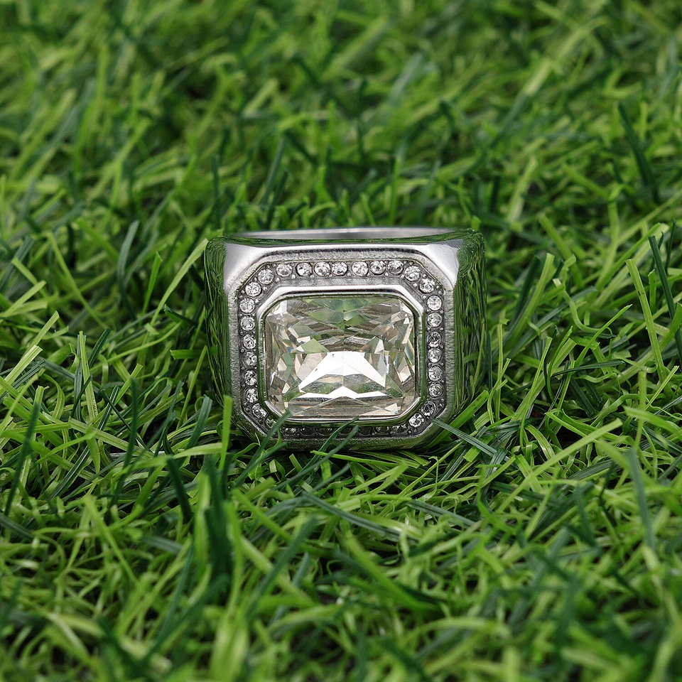 Anillo de piedra de zafiro ónix simulado circonita cúbica Rock para hombre de acero inoxidable talla 7-13 regalo Foto 4 de 4