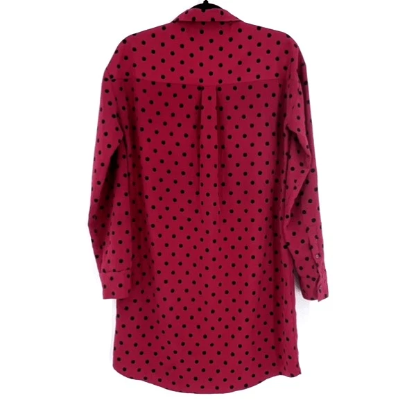 Express Polka Dot LS Button-Up Shirt Dress Red Black Small Office Career - Image 2 of 4