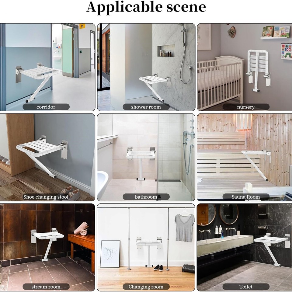 Folding Shower Seat Wall Mounted Shower Bench 550LB Load Bearing Shower ...