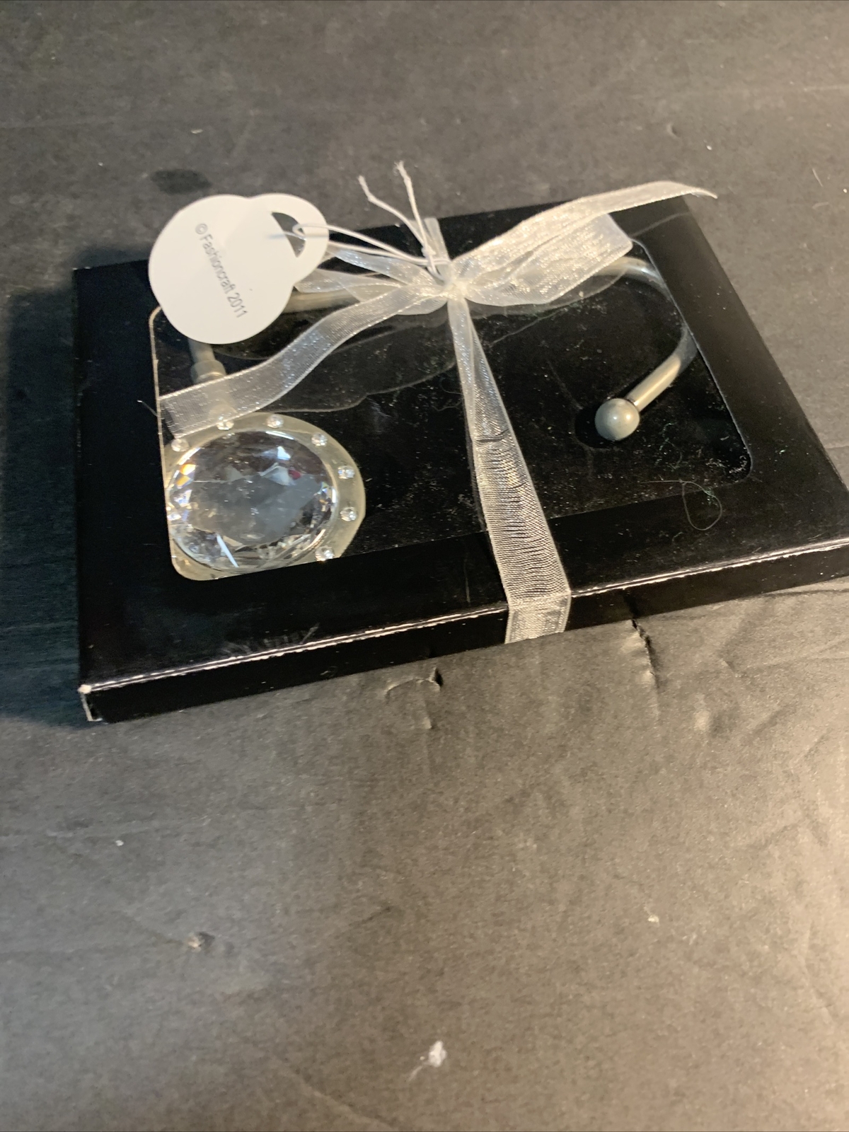 NEW IN BOX  Silver and Crystal Purse Handbag Hanger  Table Hook