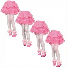 Fourluoo 4 Pairs Spring Girls Lace Tights Fishnet Stockings 8-12 Years, White