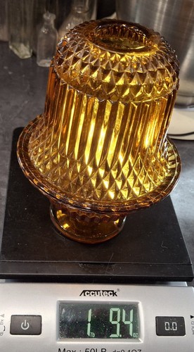 Vtg Amber Indiana Glass Diamond Point Fairy Lamp Tea Light Candle Holder 6” Tall - Picture 21 of 24
