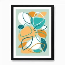 Aqua, Orange, Mid Century Modern Ab Framed Wall Art Poster Canvas Print Picture