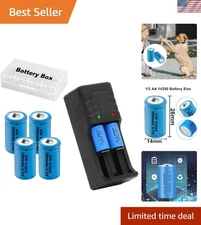 Rechargeable 3.7v 14250 Battery with Charger, 4 Pack Lithium Ion 1/2 AA Size Bat
