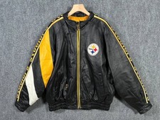 Vintage 90s Pro Player Pittsburgh Steelers Leather Jacket XL NFL Bomber