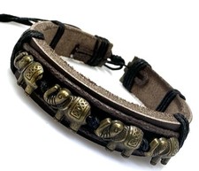 Handmade Brown Leather Elephant Bracelet
